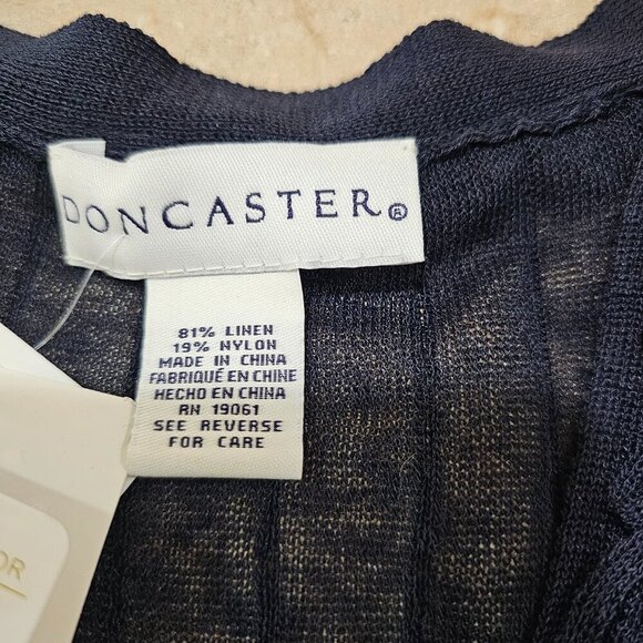 NWT Women's Doncaster Linen Blend Cardigan Sweater Navy Blue Ruffle Size 3W - Picture 6 of 7